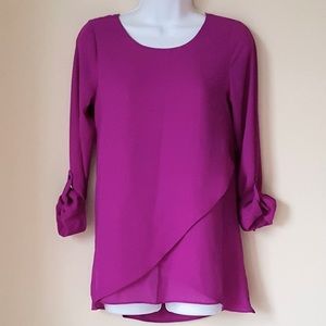 THE LIMITED Purple L/S Sheer Tiered Blouse/Top XS